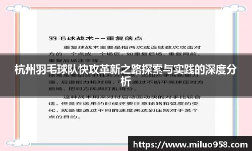 杭州羽毛球队快攻革新之路探索与实践的深度分析